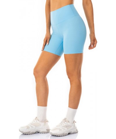 Women's Ribbed Biker Shorts 6" / 10" - High Waisted Workout Active Yoga Shorts 6 inches Pale Turquoise $11.19 Activewear