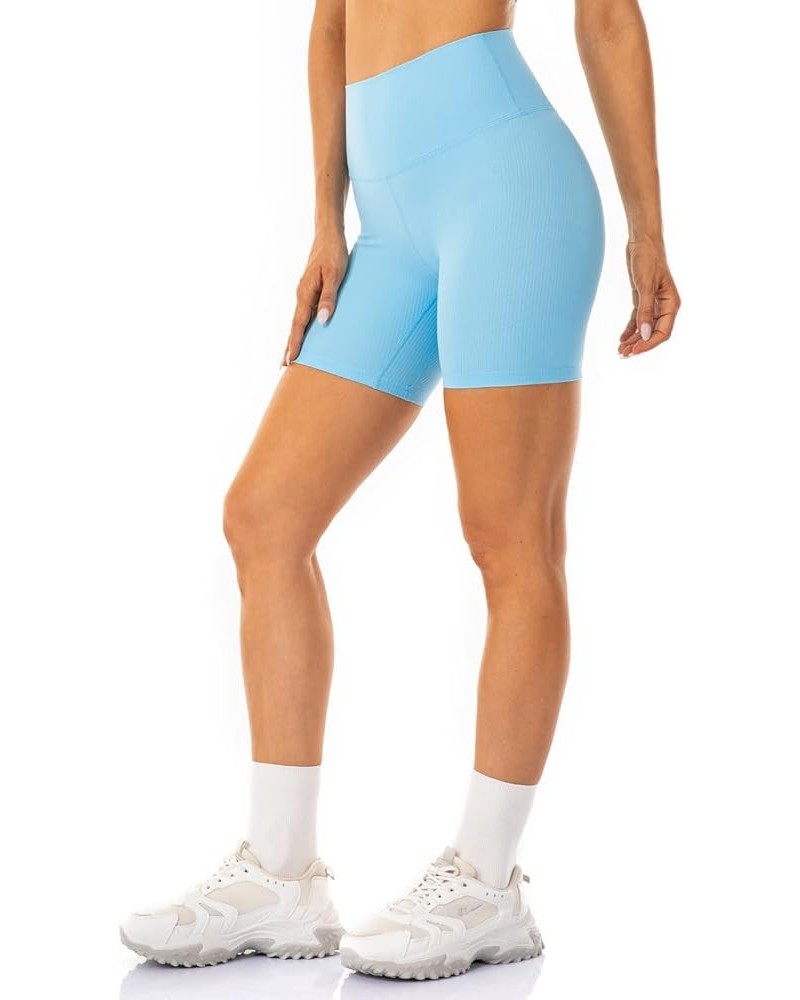 Women's Ribbed Biker Shorts 6" / 10" - High Waisted Workout Active Yoga Shorts 6 inches Pale Turquoise $11.19 Activewear