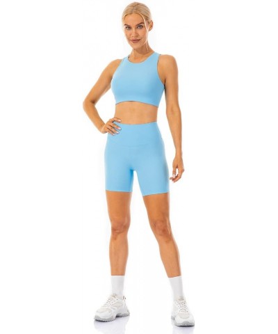 Women's Ribbed Biker Shorts 6" / 10" - High Waisted Workout Active Yoga Shorts 6 inches Pale Turquoise $11.19 Activewear