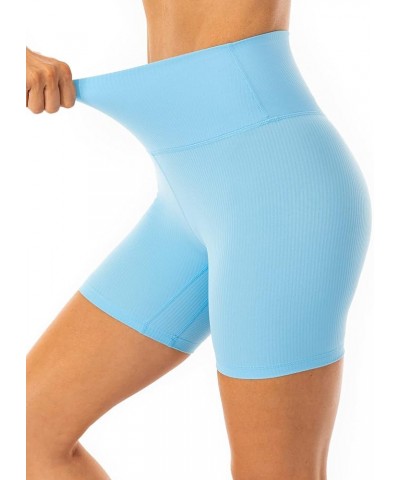 Women's Ribbed Biker Shorts 6" / 10" - High Waisted Workout Active Yoga Shorts 6 inches Pale Turquoise $11.19 Activewear