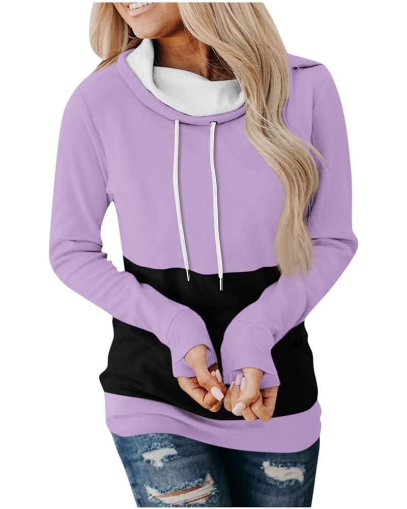 Women's Pullover Hoodie Cowl Neck Long Sweatshirt Thumb Hole Pullover Tops Long Sleeve Patchwork Cute Fall Tops for Women Lig...