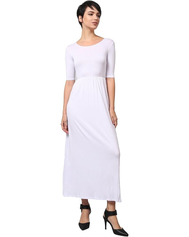 Women’S Short Sleeve Scoop Neck Plain Maxi Dress, Made in The USA White $11.10 Dresses