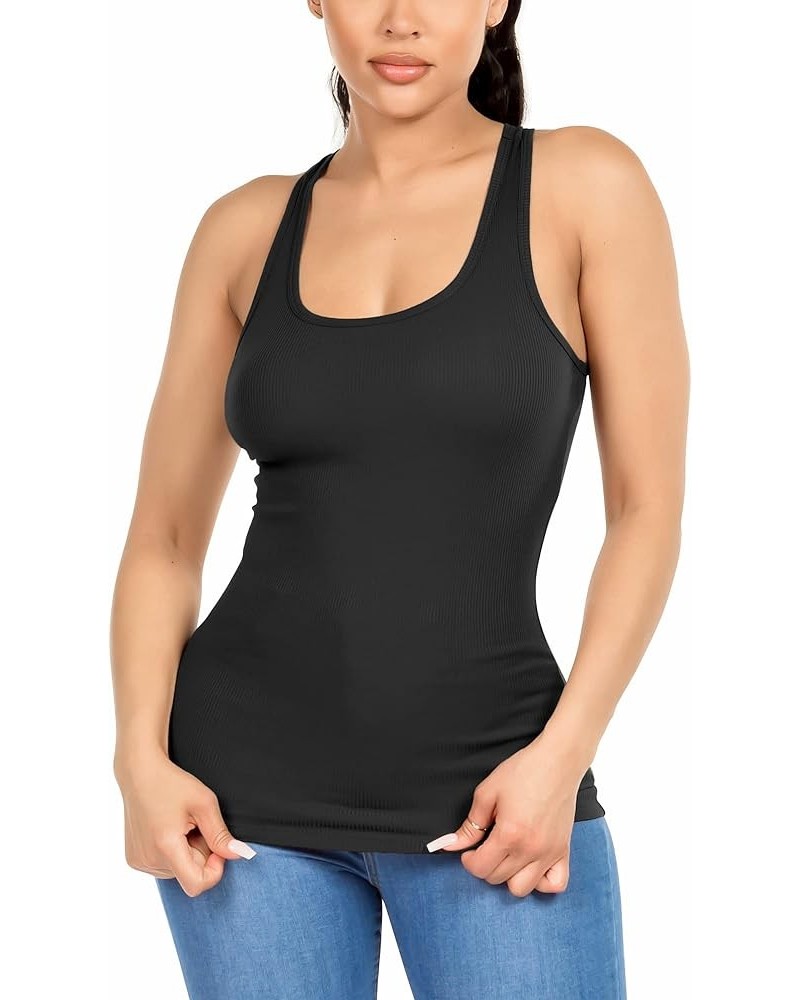 Cotton Ribbed Racerback Tank Tops for Women Basic Workout Athletic Tanks Gym Tank Top Yoga Shirts Pack 1-4 Black $8.84 Active...