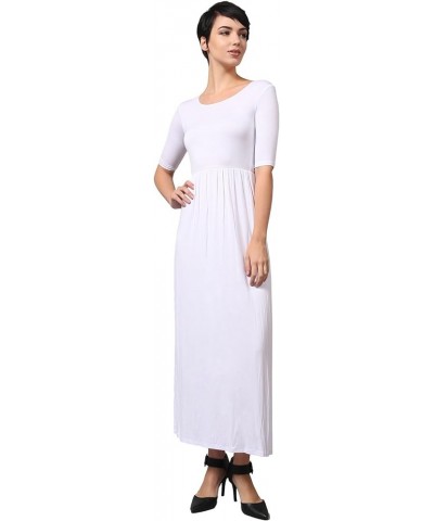 Women’S Short Sleeve Scoop Neck Plain Maxi Dress, Made in The USA White $11.10 Dresses