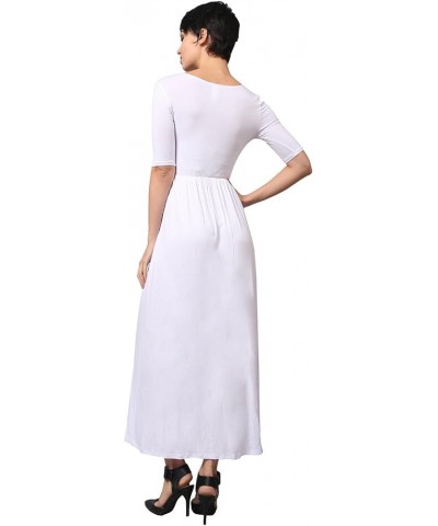 Women’S Short Sleeve Scoop Neck Plain Maxi Dress, Made in The USA White $11.10 Dresses