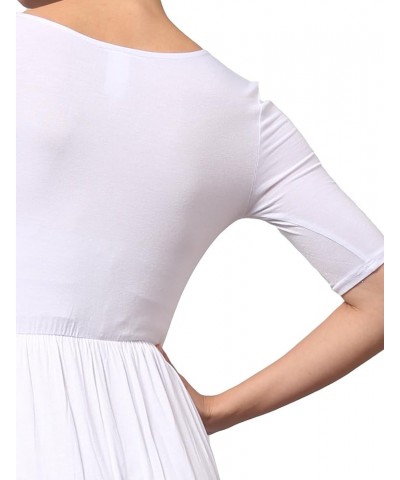 Women’S Short Sleeve Scoop Neck Plain Maxi Dress, Made in The USA White $11.10 Dresses