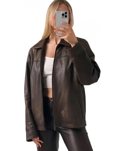 90's Brown Oversized Leather Jacket, 90’s Leather Jacket, Y2K Leather Jacket, Birthday Gift, Gift for Her Brown3 $43.01 Coats