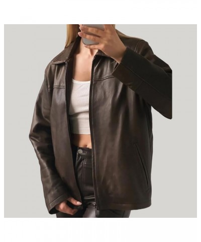 90's Brown Oversized Leather Jacket, 90’s Leather Jacket, Y2K Leather Jacket, Birthday Gift, Gift for Her Brown3 $43.01 Coats