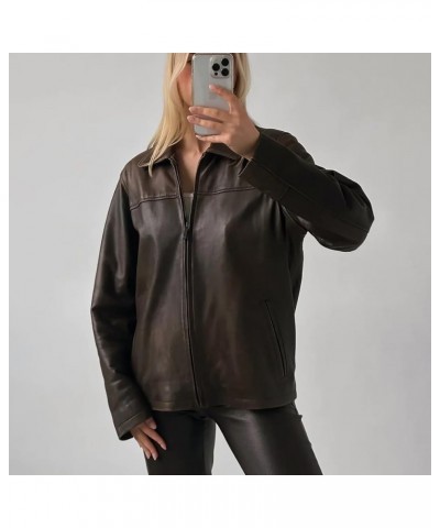 90's Brown Oversized Leather Jacket, 90’s Leather Jacket, Y2K Leather Jacket, Birthday Gift, Gift for Her Brown3 $43.01 Coats