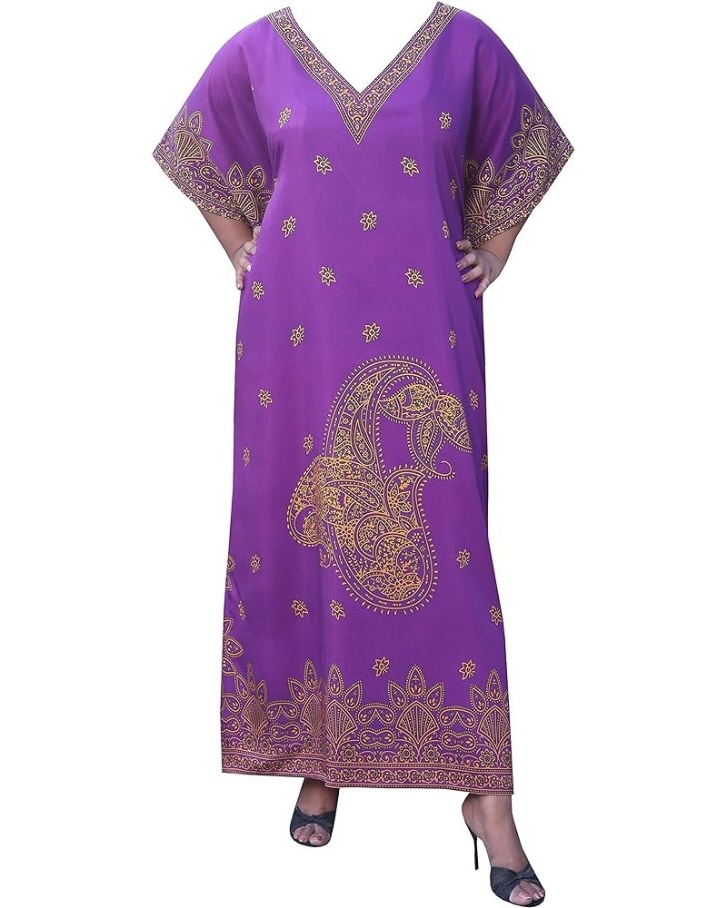 Kaftan Dresses for Women, Long Cotton Caftans for Women Ideal for Beach Coverups Loungewear Purple Gold Rayon $23.39 Swimsuits