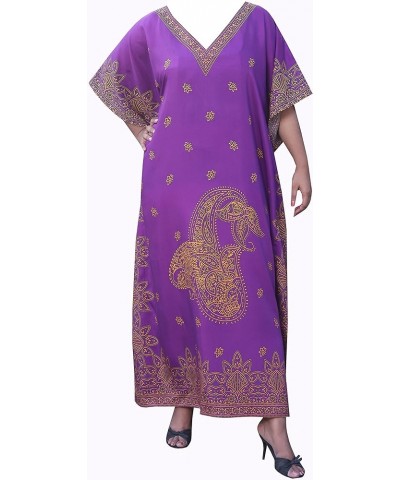 Kaftan Dresses for Women, Long Cotton Caftans for Women Ideal for Beach Coverups Loungewear Purple Gold Rayon $23.39 Swimsuits