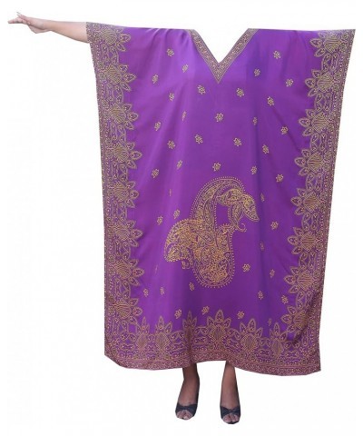 Kaftan Dresses for Women, Long Cotton Caftans for Women Ideal for Beach Coverups Loungewear Purple Gold Rayon $23.39 Swimsuits