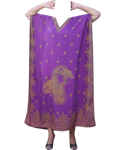 Kaftan Dresses for Women, Long Cotton Caftans for Women Ideal for Beach Coverups Loungewear Purple Gold Rayon $23.39 Swimsuits