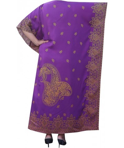 Kaftan Dresses for Women, Long Cotton Caftans for Women Ideal for Beach Coverups Loungewear Purple Gold Rayon $23.39 Swimsuits