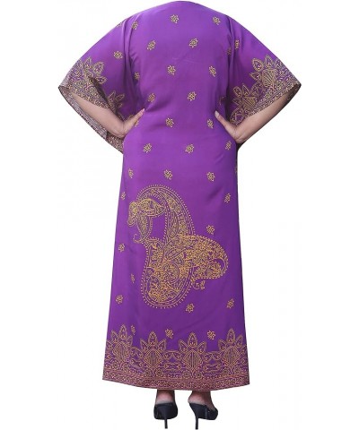 Kaftan Dresses for Women, Long Cotton Caftans for Women Ideal for Beach Coverups Loungewear Purple Gold Rayon $23.39 Swimsuits