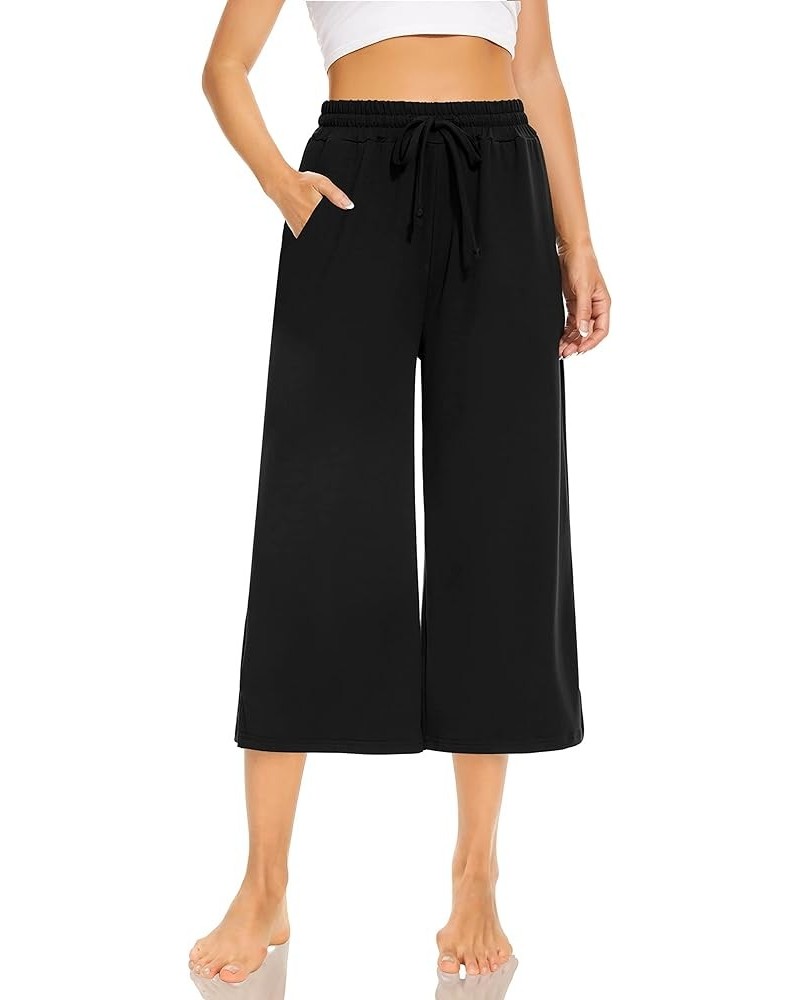 Womens Capri Yoga Pants Wide Leg Casual Summer Drawstring Loose Comfy Lounge Capri Sweatpants Pajamas with Pockets Black $13....