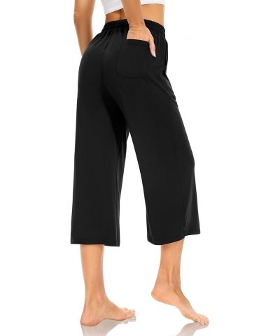 Womens Capri Yoga Pants Wide Leg Casual Summer Drawstring Loose Comfy Lounge Capri Sweatpants Pajamas with Pockets Black $13....