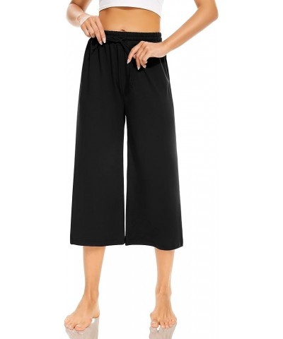 Womens Capri Yoga Pants Wide Leg Casual Summer Drawstring Loose Comfy Lounge Capri Sweatpants Pajamas with Pockets Black $13....