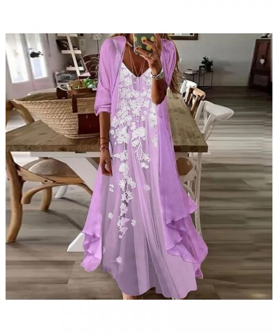 Women's V Neck Sleeveless Spaghetti Strap Floral Flowy Maxi Dress with Chiffon Solid Color Jacket 2 Piece Set Floral 015 $19....