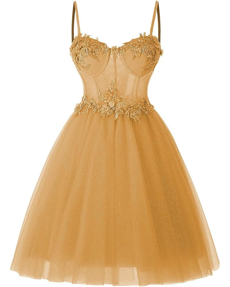 Sparkly Tulle Homecoming Dresses for Teens 2023 Short Sweetheart 3D Flowers Prom Party Gowns Light Gold $38.60 Dresses