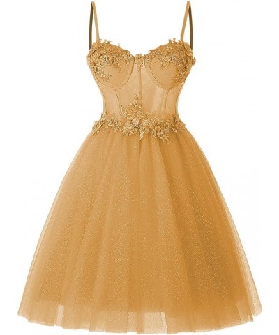 Sparkly Tulle Homecoming Dresses for Teens 2023 Short Sweetheart 3D Flowers Prom Party Gowns Light Gold $38.60 Dresses