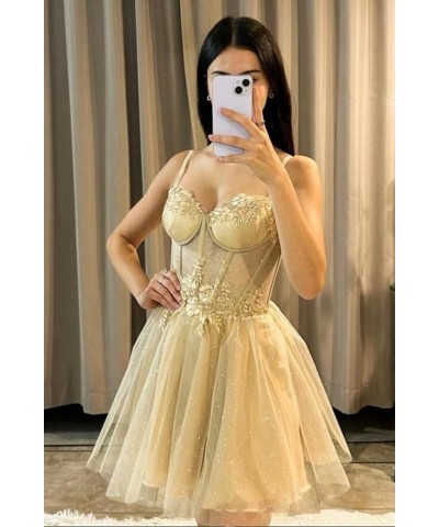 Sparkly Tulle Homecoming Dresses for Teens 2023 Short Sweetheart 3D Flowers Prom Party Gowns Light Gold $38.60 Dresses