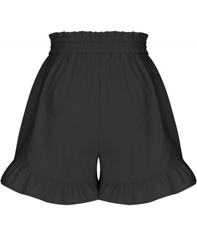 Woman Shorts Casual Cotton Linen Drawstring Elastic Shorts Ruffle Flowy Loose Fit Summer Beach Shorts Black 3 $8.17 Shorts