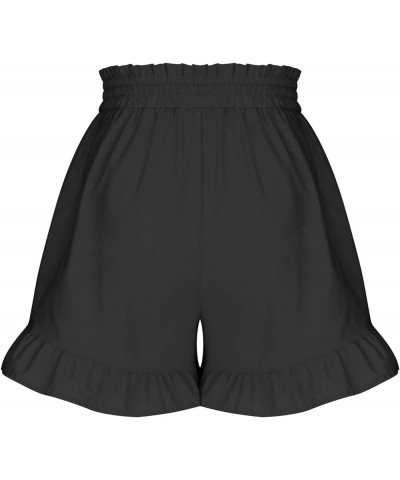 Woman Shorts Casual Cotton Linen Drawstring Elastic Shorts Ruffle Flowy Loose Fit Summer Beach Shorts Black 3 $8.17 Shorts