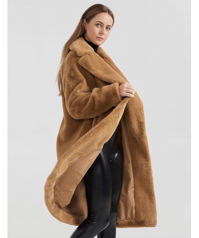 Women's Fuzzy Fleece Winter Jacket Faux Fur Lapel Coat Mid-Length Sherpa Teddy Coat Khaki $45.00 Coats