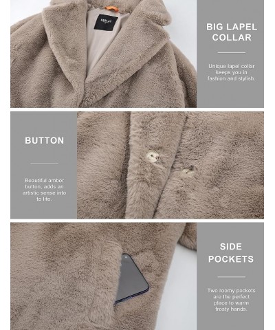 Women's Fuzzy Fleece Winter Jacket Faux Fur Lapel Coat Mid-Length Sherpa Teddy Coat Khaki $45.00 Coats