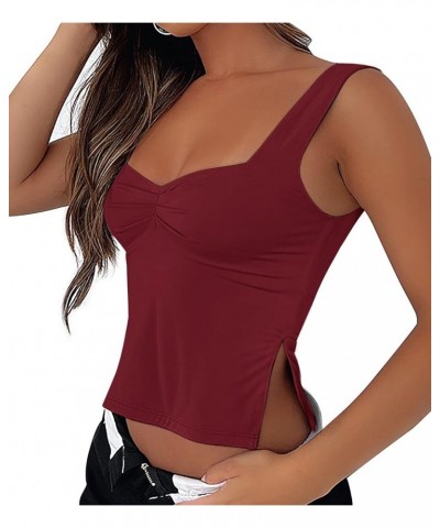 Women's Sleeveless Crop Tank Top Sexy Backless Pleated Bustier Sweetheart Neck Strappy Y2K Slim Cropped Tops 1 Dark Red $9.60...