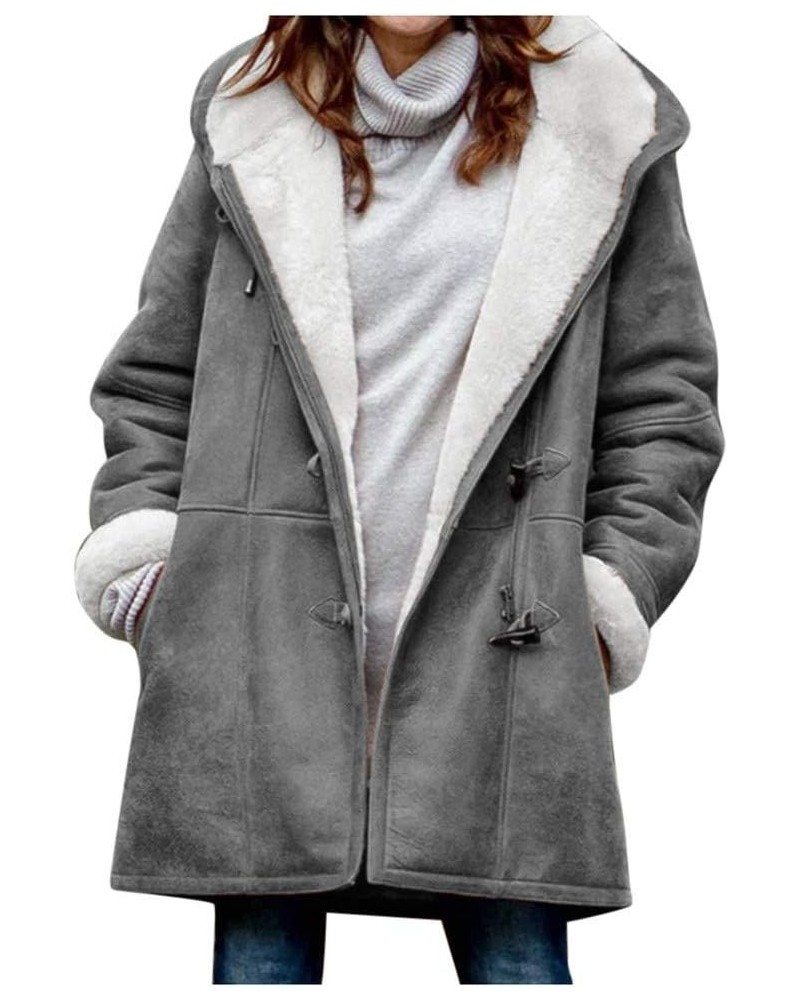 Women Hooded Cardigan Fuzzy Jacket Winter Open Front Fleece Oversized Sweater Hoodie with Pockets 03-gray $20.74 Jackets