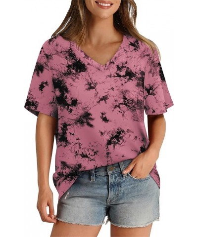 Resort Wear for Women 2024 Womens Summer Short Sleeve Tops Trendy Ladies Blouses Going Out Shirts Vacation Outfits D-hot Pink...