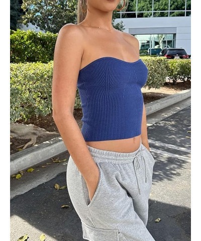 Women Lace Trim Strapless Tube Top Y2k Off Shoulder Backless Bandeau Crop Tops Knitted Aesthetic Slim Fit Tank Streetwear Kni...