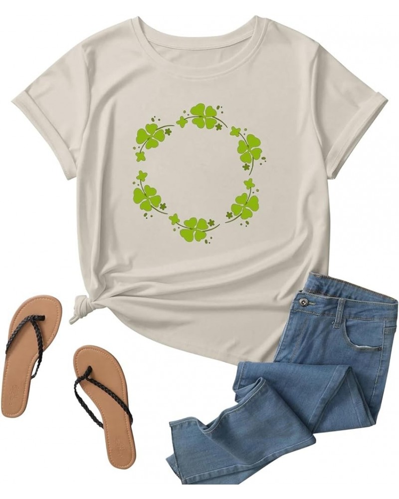 Womens St Patrick's Day T-Shirt Fashion Clover Festival Print Shirts Irish Shamrock Heart Graphic Tops Lucky Tees 05-khaki $7...