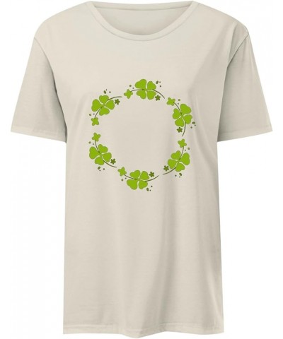 Womens St Patrick's Day T-Shirt Fashion Clover Festival Print Shirts Irish Shamrock Heart Graphic Tops Lucky Tees 05-khaki $7...