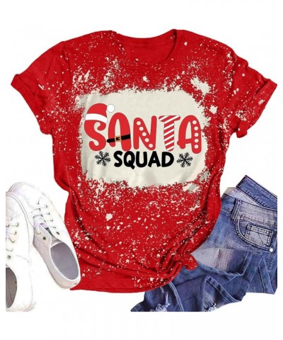 Santa Squad Christmas Shirts for Women Xmas Holiday Printed T-Shirts Family Matching Christmas Short Sleeve Blouse Tops Bleac...