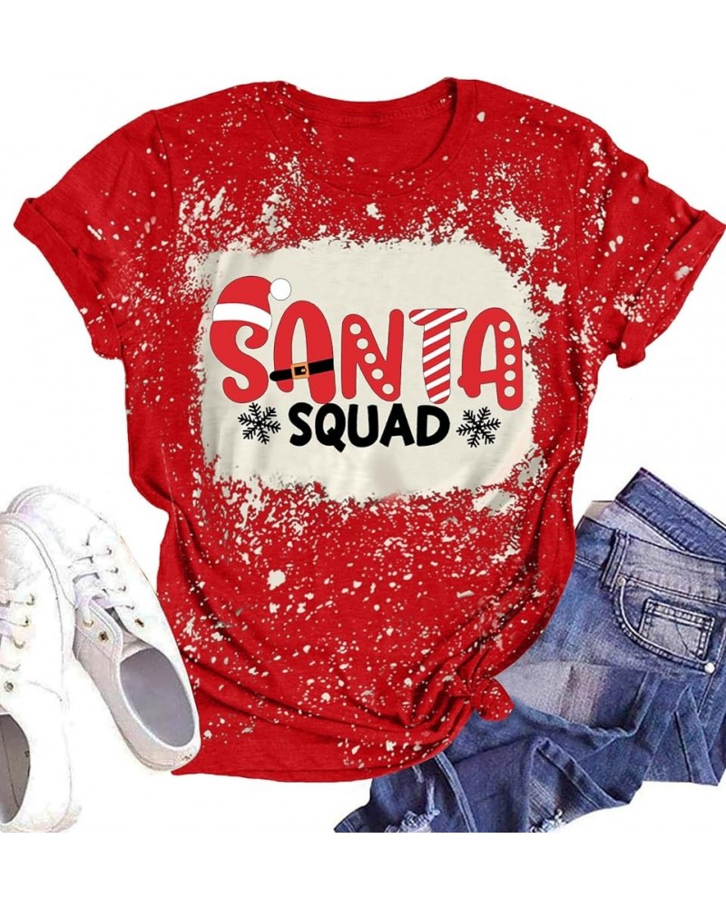 Santa Squad Christmas Shirts for Women Xmas Holiday Printed T-Shirts Family Matching Christmas Short Sleeve Blouse Tops Bleac...