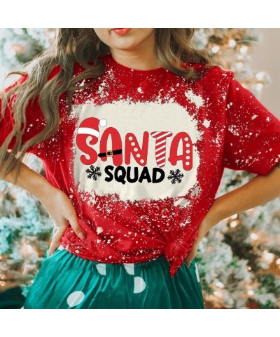 Santa Squad Christmas Shirts for Women Xmas Holiday Printed T-Shirts Family Matching Christmas Short Sleeve Blouse Tops Bleac...