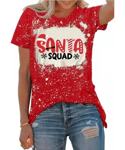 Santa Squad Christmas Shirts for Women Xmas Holiday Printed T-Shirts Family Matching Christmas Short Sleeve Blouse Tops Bleac...