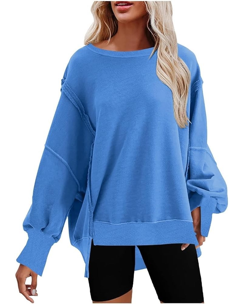 Oversized Sweatshirts for Women Loose Fit Crewneck Long Sleeve Pullover Shirt Side Split Comfy Hoodie Y2k Tops Blue $10.65 Ho...