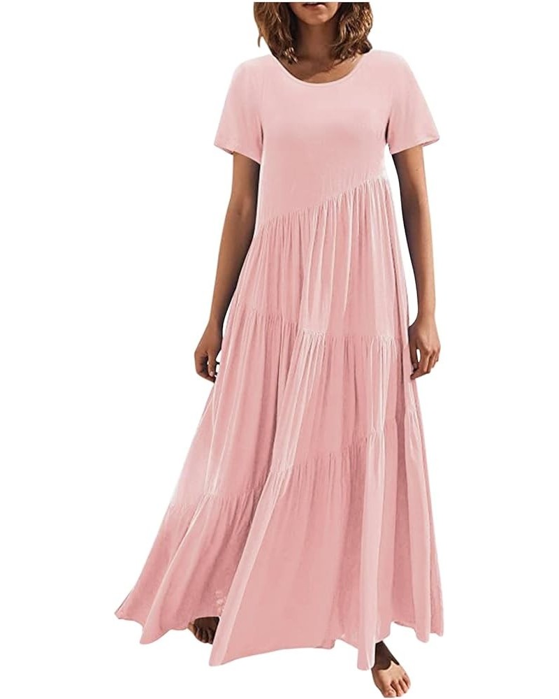 Women's Plus Size Sun Dresses Loose Casual Solid Color Asymmetric Layered Beach Maxi Dress Faith Dresses Pink $9.96 Dresses