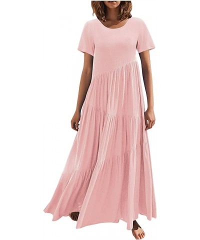 Women's Plus Size Sun Dresses Loose Casual Solid Color Asymmetric Layered Beach Maxi Dress Faith Dresses Pink $9.96 Dresses