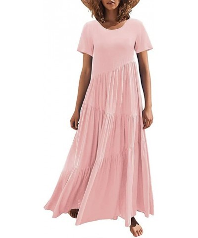 Women's Plus Size Sun Dresses Loose Casual Solid Color Asymmetric Layered Beach Maxi Dress Faith Dresses Pink $9.96 Dresses