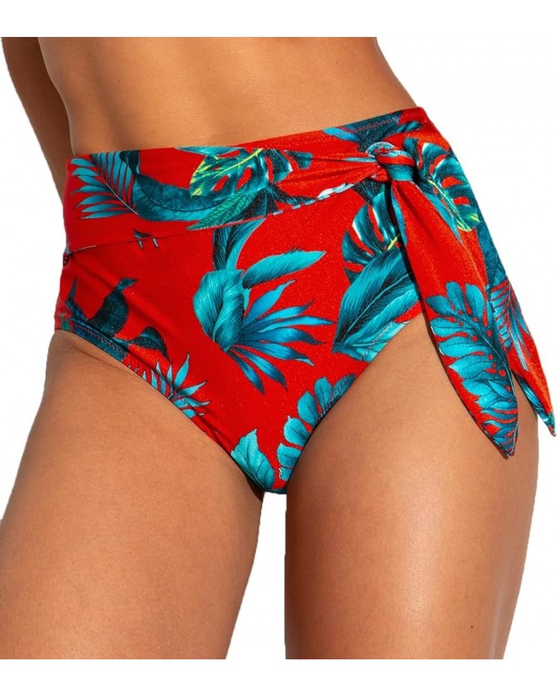 Paradiso Belted High Waist Control Swim Brief (17505) Red $17.85 Swimsuits