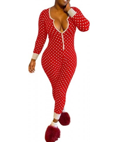 Women Sexy Deep V Neck Christmas Jumpsuit Pajama Long Sleeve One Piece Bodycon Rompers Overall Sleepwear Dot Red $11.61 Jumps...