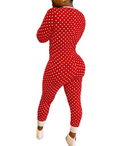 Women Sexy Deep V Neck Christmas Jumpsuit Pajama Long Sleeve One Piece Bodycon Rompers Overall Sleepwear Dot Red $11.61 Jumps...