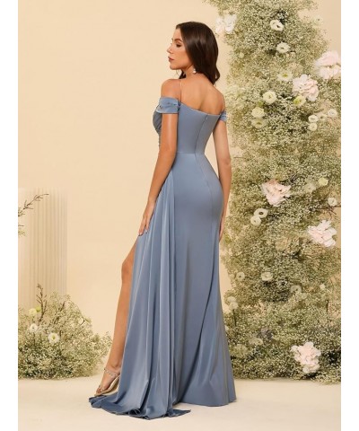 Women's Sweetheart Bridesmaid Dresses with Slit 2024 Long Off Shoulder Satin Mermaid Formal Dress NO094 Wisteria $36.26 Dresses