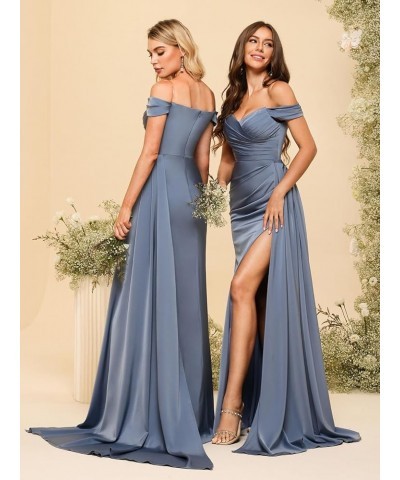 Women's Sweetheart Bridesmaid Dresses with Slit 2024 Long Off Shoulder Satin Mermaid Formal Dress NO094 Wisteria $36.26 Dresses