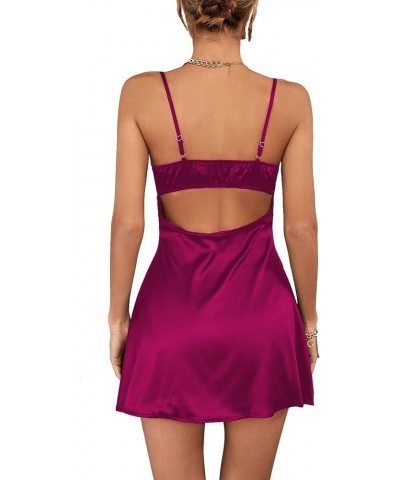 Women's Spaghetti Strap Lace Satin Slip Nightwear Sexy Party Mini Dress Rose Pink $23.51 Lingerie